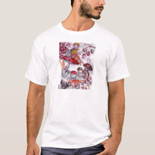 MAGIC FOLLET OF MUSHROOMS Red White Floral Fantasy T-Shirt