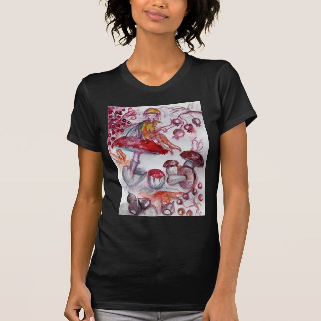 MAGIC FOLLET OF MUSHROOMS Red White Floral Fantasy T-Shirt (Front)