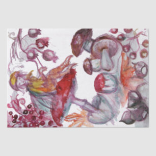 MAGIC FOLLET OF MUSHROOMS Red White Floral Fantasy Tissue Paper