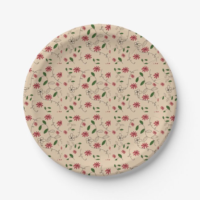 Magic Garden Flower Pattern  Paper Plate (Front)