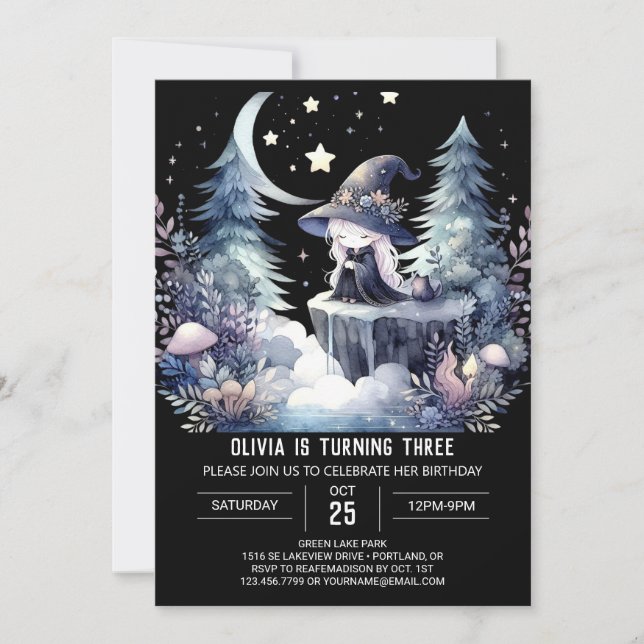 Magic Girl Wizard Birthday Invitation (Front)