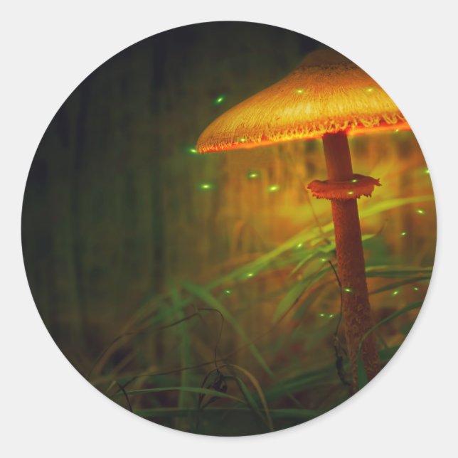 Magic glowing mushroom classic round sticker (Front)