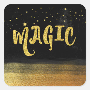 *~* MAGIC Gold & Black Chic Magical Good Vibes Square Sticker