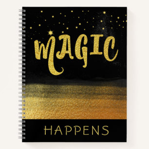 *~* MAGIC Gold & Black Girly Magical Good Vibes Notebook