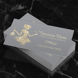 Magic Gold Sparkles Maid House Cleaning Service Business Card