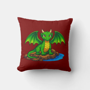 Magic green dragon on the rocks cushion