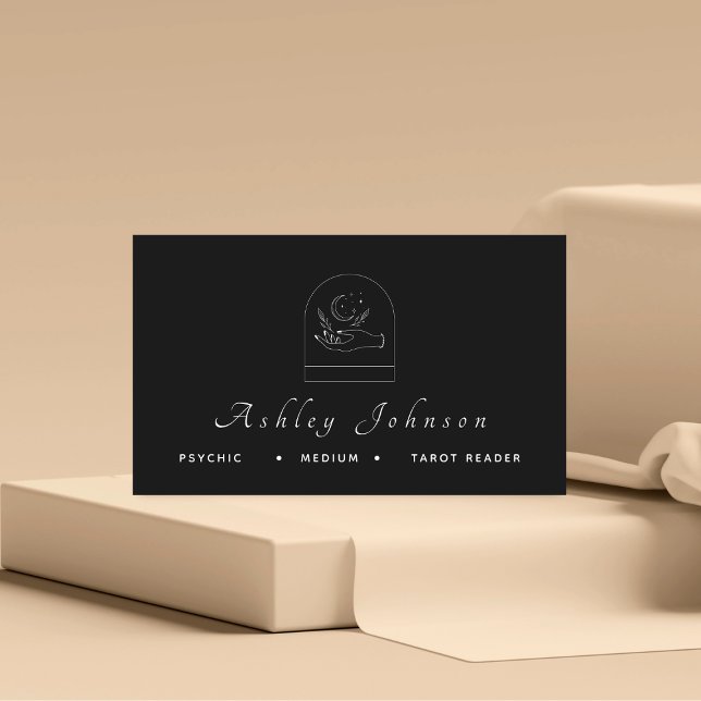 Magic Hand Moon Psychic Tarot Reader Medium Black  Business Card (Creator Uploaded)