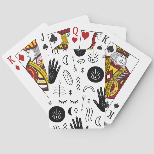 Magic hands, moon, ethnic pattern. playing cards (Back)