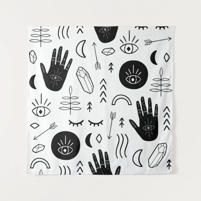 Magic hands, moon, ethnic pattern. tapestry (Front)
