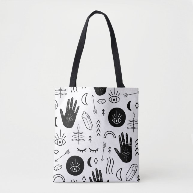 Magic hands, moon, ethnic pattern. tote bag (Front)