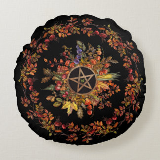 Magic Harvest With Pentagram Monogram Round Cushion