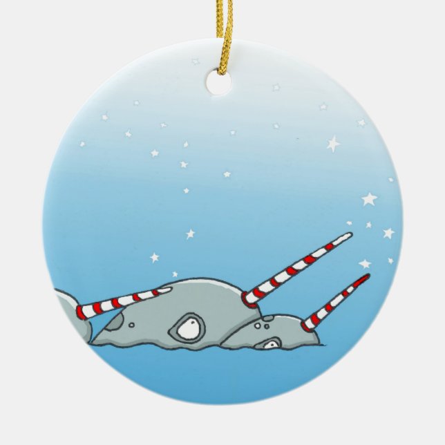 Magic holiday Narwals Ceramic Tree Decoration (Front)