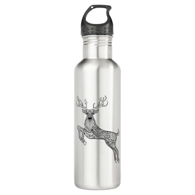Magic Horned Deer With Birds Doodle 710 Ml Water Bottle (Front)