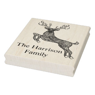 Magic Horned Deer With Birds Doodle Rubber Stamp