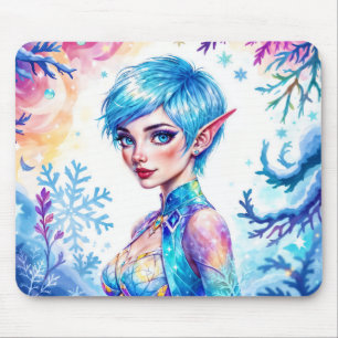 Magic ice elf snow forest frozen fairy tale mouse pad