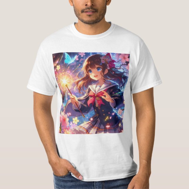 Magic in Air: Charming Drawing of Witch T-Shirt (Front)