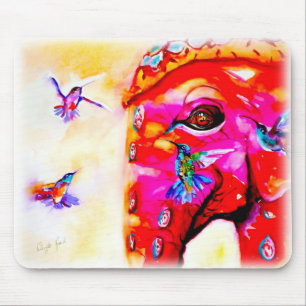 "Magic in All Sizes" Hummingbirds & Elephant Print Mouse Pad