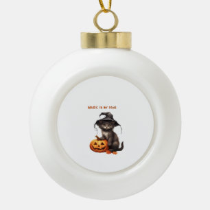 Magic in My Paws – Halloween Cat Design Classic T- Ceramic Ball Christmas Ornament