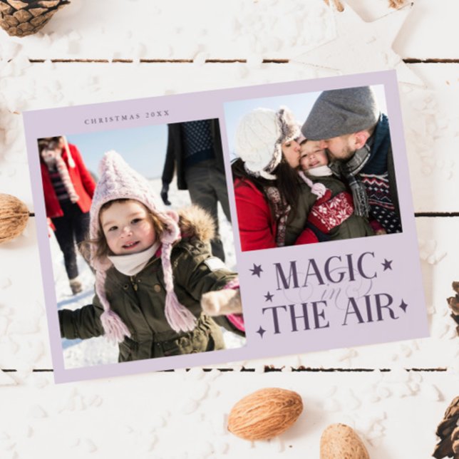 Magic In The Air Purple Multi Photo Holiday Card (Creator Uploaded)