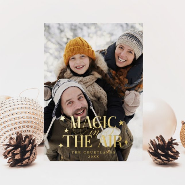 Magic In The Air Stars Family Photo Foil Holiday Card (Creator Uploaded)