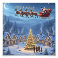 Magic in the Midnight Sky-Christmas Village Print