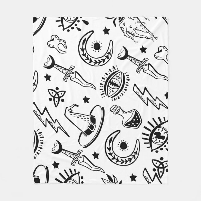 Magic Ink Drawing Seamless Pattern Fleece Blanket (Front)