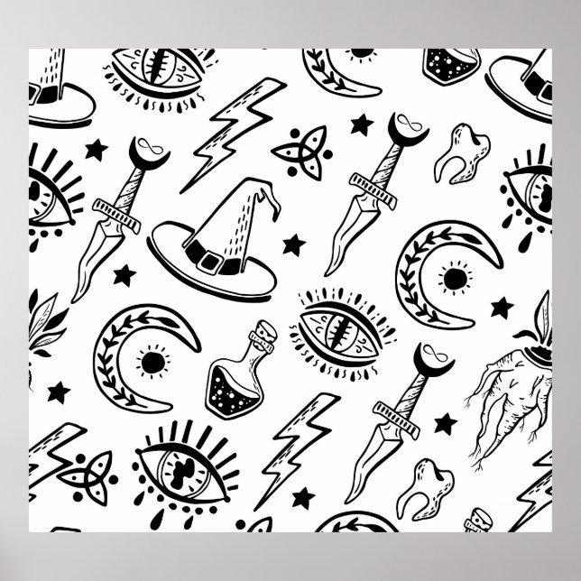 Magic Ink Drawing Seamless Pattern Poster (Front)