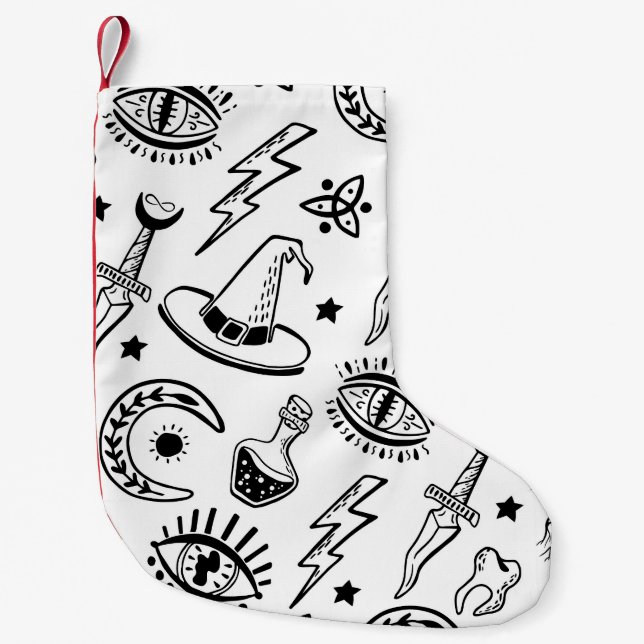 Magic Ink Drawing Seamless Pattern Small Christmas Stocking (Front)