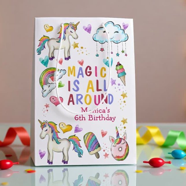 Magic is all around unicorn birthday medium gift bag (Creator Uploaded)