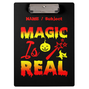 Magic Is Real Halloween Pumpkin Witch Spell Wand Clipboard