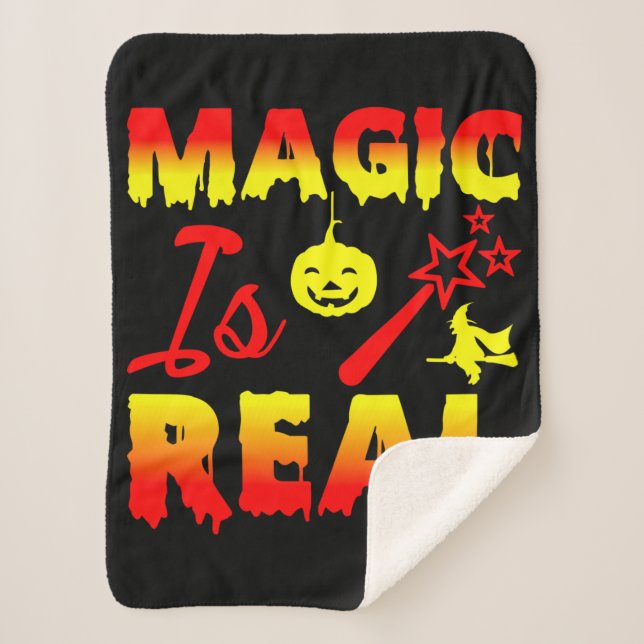 Magic Is Real Halloween Pumpkin Witch Spell Wand   Sherpa Blanket (Front)