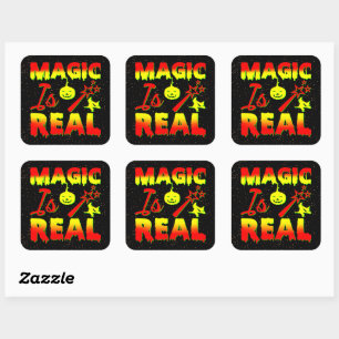 Magic Is Real Halloween Pumpkin Witch Spell Wand Square Sticker