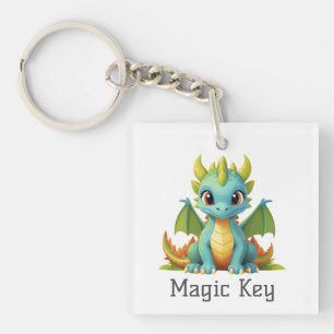 Magic Key Green Blue Baby Dragon Keychain