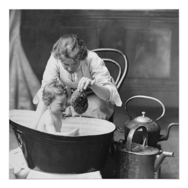 Magic Lantern Circa 1890 Victorian Photo Bath Time Print (Front)