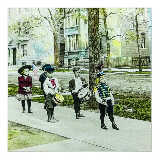 Magic Lantern Slide Patriotic Childrens Band Photo Print (Front)