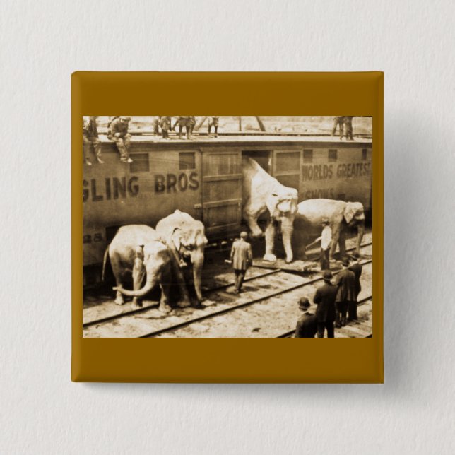 Magic Lantern Slide Ringling Bros Elephant Train 15 Cm Square Badge (Front)