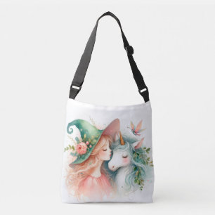 Magic little Unicorn Cute Witch Watercolor fantasy Crossbody Bag