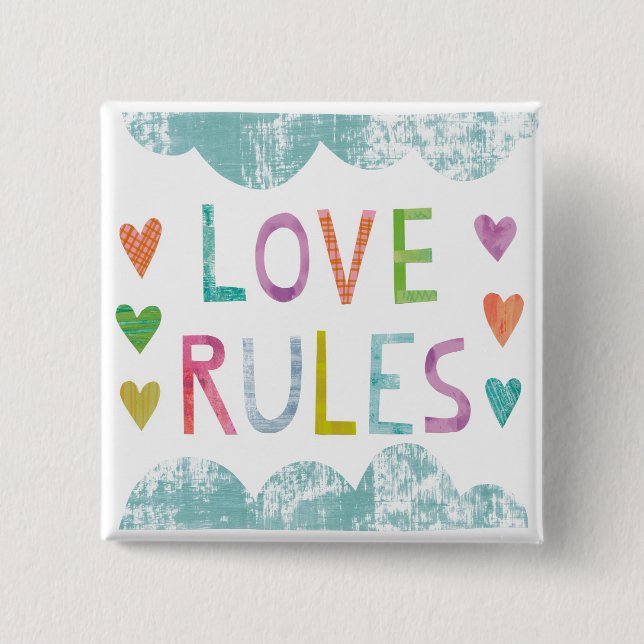 Magic Love Rules with Hearts 15 Cm Square Badge (Front)