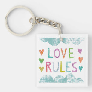 Magic Love Rules with Hearts Key Ring