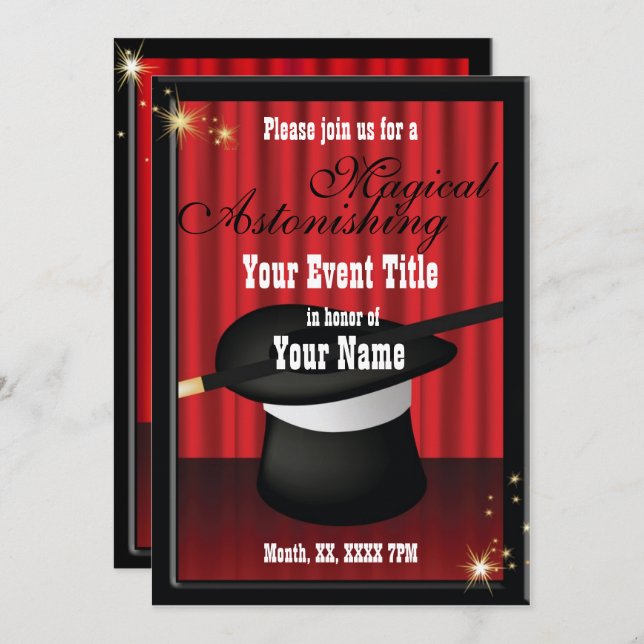 Magic Magician Party Event Custom Invitation (Front/Back)