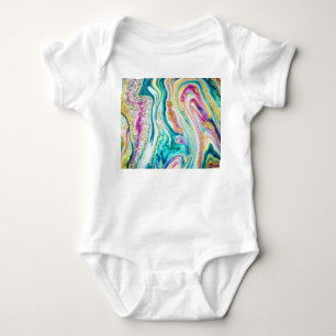 Magic Marbling: Metallic Paint Design. Baby Bodysuit