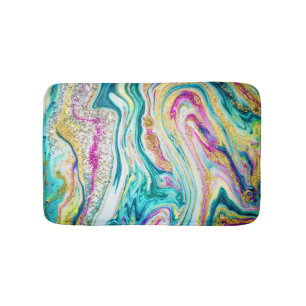 Magic Marbling: Metallic Paint Design. Bath Mat