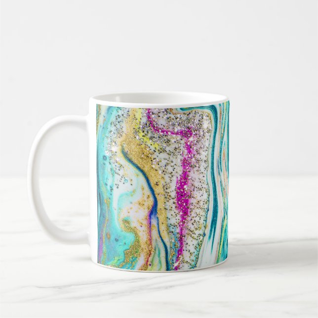 Magic Marbling: Metallic Paint Design. Coffee Mug (Left)
