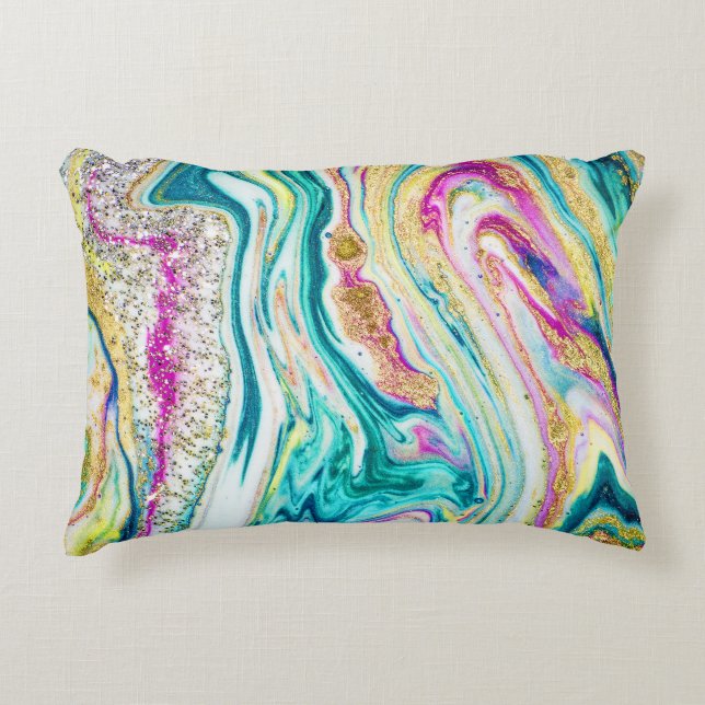 Magic Marbling: Metallic Paint Design. Decorative Cushion (Front)