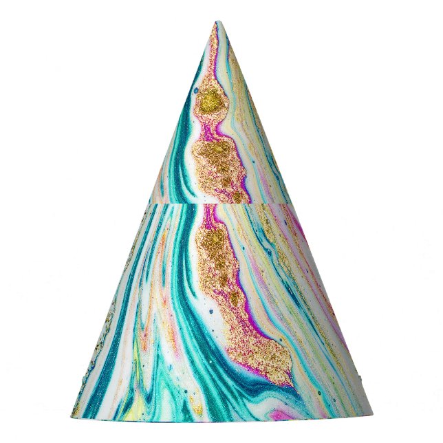 Magic Marbling: Metallic Paint Design. Party Hat (Front)