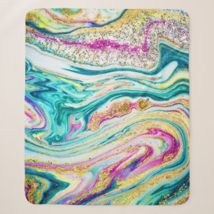 Magic Marbling: Metallic Paint Design. Sherpa Blanket