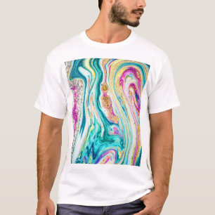 Magic Marbling: Metallic Paint Design. T-Shirt