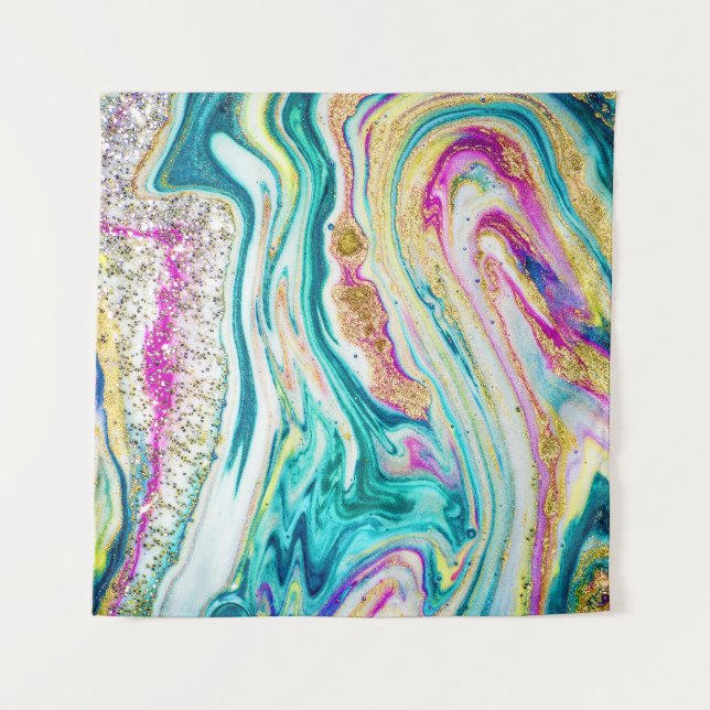 Magic Marbling: Metallic Paint Design. Tapestry (Front)