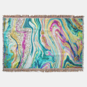 Magic Marbling: Metallic Paint Design. Throw Blanket