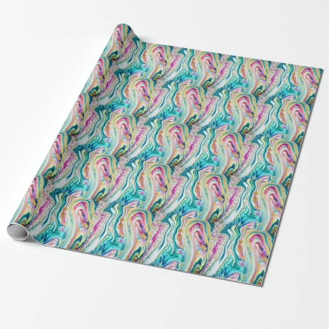 Magic Marbling: Metallic Paint Design. Wrapping Paper (Unrolled)